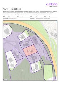 Et kart over naboliste (nabohus) i Drammen kommune, som viser eiendomsnummer og bygningsplassering.