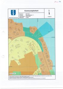 Kommuneplankart som viser eiendom, arealbruk og nabolag.