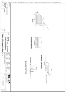 Fasadetegning som viser oppriss av bygningens fire sider (Nordøst, Sydvest, Syddøst, Plan) med mål og detaljer.