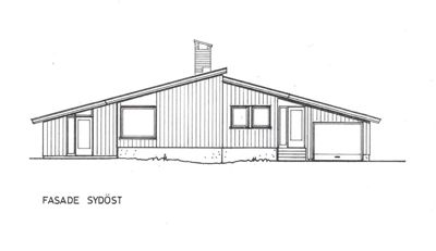 En tegning som viser fasaden på en bygning sett fra sydøst.