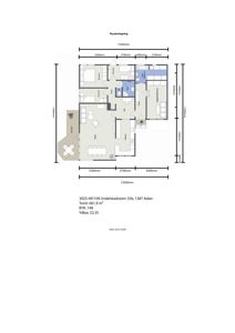 Etasjeplan (plantegning) som viser romfordeling, dimensjoner og funksjoner i et hus.