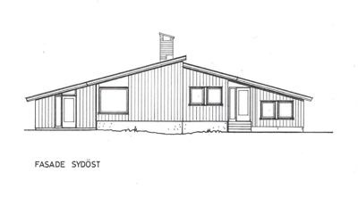 En tegning som viser fasaden på en bygning sett fra sydøst.