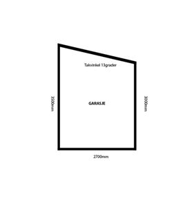 Et etasjeplan som viser en garasje med mål og takvinkel.