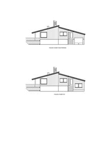 Bildet viser to fasadetegninger av en bygning. Øverste tegning er merket 'FASADE SYDBØST EKSISTERENDE' og nederste 'FASADE SYDBØST NY'.