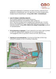 En situasjonsplan som viser plassering av oljekliller, lagringsplass og fallretning for overvann i forhold til omgivelsene.