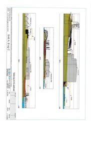 Snittegning som viser tverrsnitt gjennom en bygning og dens fundament, inkludert terrengforhold og grunnvannsnivå.
