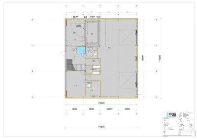 Etasjeplan (1. etasje) med romfordeling, dimensjoner og plassering av veggene.