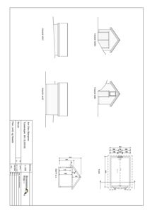 Tegning som viser fasadeoppsett for Nord, Sør, Øst og Vest, samt et snitt (Snitt A-A) og en plan (Plan).