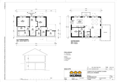 Etasjeplaner for en bolig (entré- og sluttningsetasje) med romfordeling, mål og arealopplysninger.