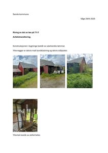 Fotografier av en bygning som skal rives, inkludert utsiden og innvendig utsikt.