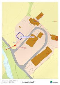Kart fra Kartverket som viser etasjenes plassering i forhold til nabolaget, veier og terreng.