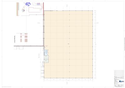 Etasjeplan som viser romfordeling, vegger og inngangsparti i en bygning.