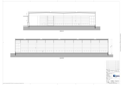 Snittegning (Snitt A-A og B-B) som viser tverrsnittet av en bygning, inkludert høyder og konstruksjonsdetaljer.