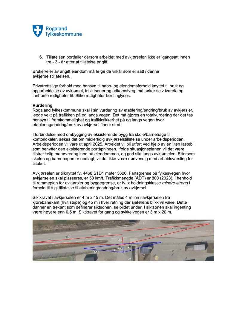 Fotografi av en vei med en tegnet avkjørsel og siktsone