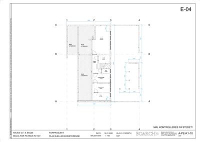 Plantegning av kjelleretasje (eksisterende) for en boligprosjekt.