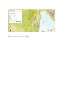 Kart over et område med en markert tilkomstvei (gult) og en markør (rød pinn) som viser en spesifikk lokasjon.