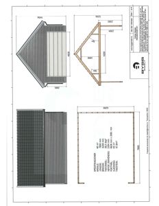 Fasadetegning som viser oppriss av en bygning sett fra siden, inkludert mål på tak, vegger og vinduer.