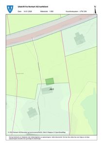 Kartutsnitt fra Norkart AS som viser et område med veg (Valbergsvågen), terrengkonturer og eiendommer (f.eks. 49/2).