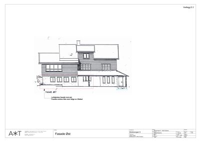 Tegning som viser fasaden mot øst for en leilighet i Brekkevegen 9.