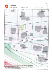Situasjonsplan for Sneveien 68 som viser tomtegrenser, nabobebyggelse og koordinatsystem.