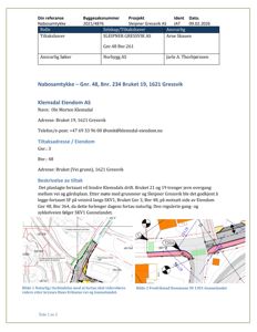 Et dokument med nabosamtale som inneholder to kartfigurer (Bilde 1 og Bilde 2) som viser situasjon og regulering av fortau/gang- og sykkelvei.