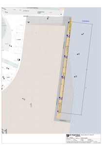 Situasjonsplan som viser bygningens plassering på tomten i forhold til naboeiendommer, stitemurer og fysigrense.