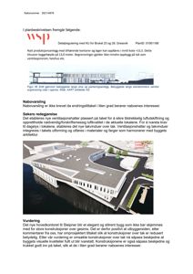 3D-visualisering av et planlagt bygg med takvinduer og ventilasjonshatter, sett fra en vinkel som viser både fasade og tak.