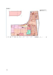Etasjeplan (PLAN 2) som viser romfordeling, vegger og innredning for et bygg.