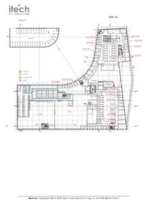 Etasjeplan (Plan 2) som viser romfordeling, vegger, dører og tekniske installasjoner (VVS/Elektro) for et bygg.