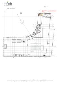Plantegning av et messanin (etasjeplan) som viser romfordeling, vegger og utstyr.