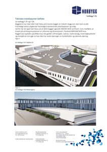 3D-visualisering av bygningens takflate og fasade med teknisk tekst om ventilasjonssystem.