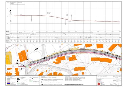Situasjonsplan som viser tomt, bygninger, veier og terrengforhold med detaljerte høydemål og prosjekteringer.
