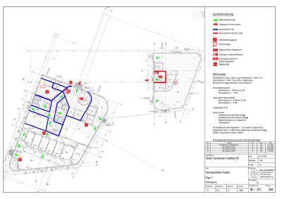 Kart over et område med merket brannvesen, brannslukningsanlegg og brannvesenstasjoner.