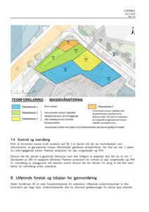 Situasjonsplan som viser en tomt delt opp i soner (SK1-SK7) basert på tilstandsklasser for massebehandling, med omgivende infrastruktur og retning.