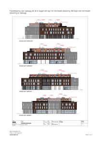Fasadetegning som viser oppriss av bygningen sett fra fire ulike retninger (Nordvest, Nordøst, Sørvest og Sørøst).