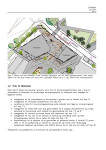 Et fotografi av en arkitekttegning (skisse) som viser bakkeplan, bygningens plassering i forhold til veier og omgivende beplantning.