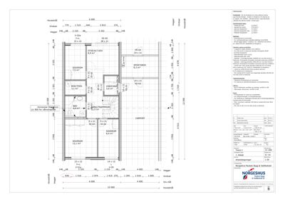 Etasjeplan for en bolig som viser romfordeling, mål på vegg og gulvareal.