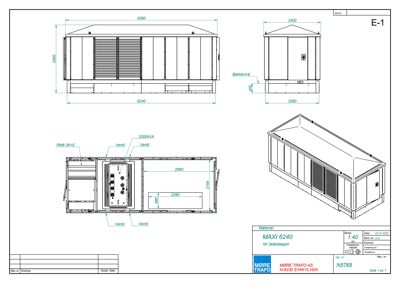 Tegning som viser detaljert oppriss og dimensjoner for en ladestasjonsboks (MAXI 6240).
