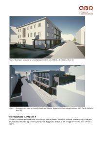 3D-visualiseringer (renderinger) av en planlagt bygning sett fra to ulike vinkler (vest og aust).