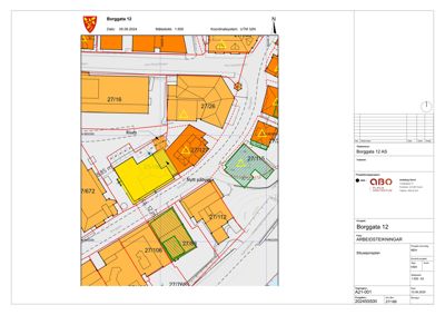 Situasjonsplan som viser tomtens plassering i forhold til nabolaget, bygninger, veier og eiendomsnummer.