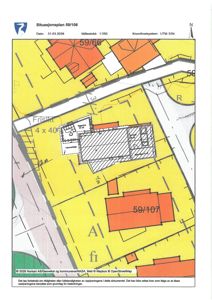 Situasjonsplan som viser tomtens plassering i forhold til nabolag, veier og eksisterende bygninger.