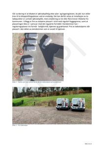 To fotografier som viser plassering av ladestolper på eiendom, inkludert et flyfoto og et terrengfoto.