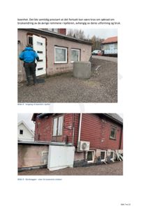 Fotografier av en bygning (kjeller og nordvegg) med tilhørende beskrivende tekst.