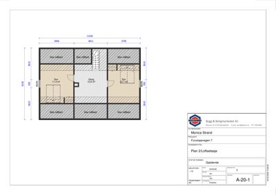 Etasjeplan (2./Loftetasje) som viser romfordeling, arealer og dimensjoner for en bolig.