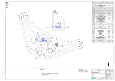 En teknisk detaljtegning som viser rørleggingen for en Bache (Bache Rørteke 45), inkludert rørtyper, dimensjoner og materialer.