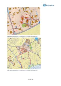 Bildet viser to kartutsnitt (fra Scalgo) som illustrerer et geografisk område med bygninger, veier og terrengforhold.
