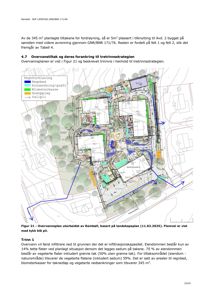 Situasjonsplan som viser overvannstiltak, regnbed, blomsterkasser og fallpilar på eiendommen.