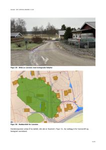 Bildet viser en fotodokumentasjon av et område (Liaveien) med innregnede fallpiper, samt en nedbørsfelt-kart for samme område.