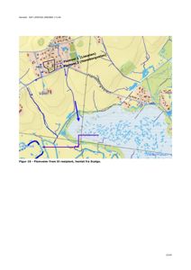 Et kart som viser topografi (høydekurver), vannløp og en markert rute eller område.