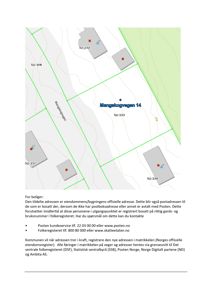 Situasjonsplan som viser eiendomsnummer, adresse (Mangskogvegen 14) og naboeiendommer.